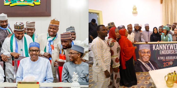 Kannywood filmmakers and actors with both APC and PDP candidates, Muhammadu Buhari and Atiku Abubakar, respectively.